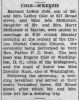 Wedding Announcement of Ada Marie McKenzie and Bernard Leroy Cole